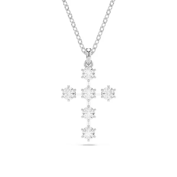 Κρεμαστό Swarovski Insigne Στρογγυλό κόψιμο, Σταυρός, Λευκό, Ρόδιο 5675576