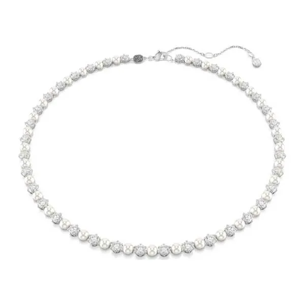 SWAROVSKI Κολιέ Tennis Matrix Crystal pearl, Στρογγυλή κοπή, Λευκό, Επιμετάλλωση ροδίου