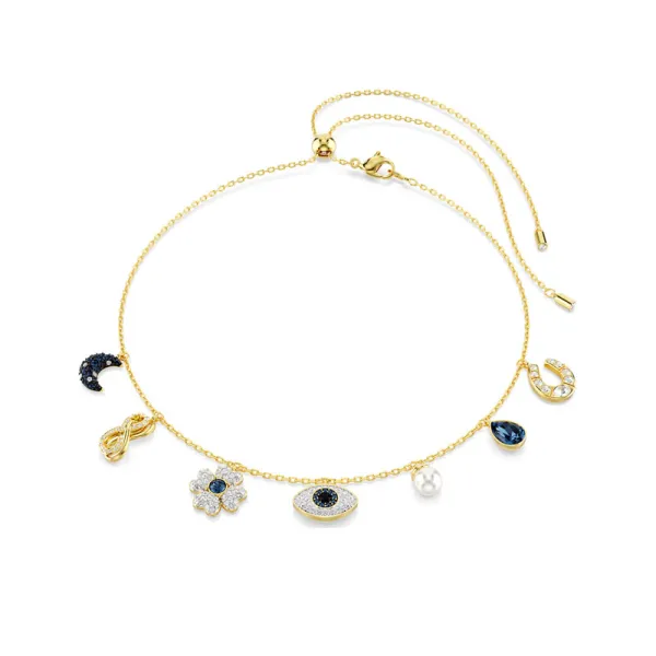 Swarovski Κολιέ Symbolica Φεγγάρι, άπειρο, τριφύλλι, μάτι και πέταλο, Μπλε σε χρυσαφί τόνο 5692164