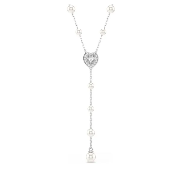 Swarovski Κολιέ σε σχήμα Υ Ariana Grande Crystal pearl, Μείξη κοπών, Καρδιά, Λευκό, Επιμετάλλωση ροδίου 5720855