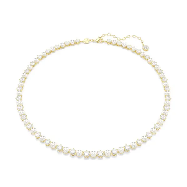 Swarovksi Κολιέ Tennis Matrix Crystal pearl, Στρογγυλή κοπή, Λευκό, Επιμετάλλωση σε χρυσαφί τόνο 5742039