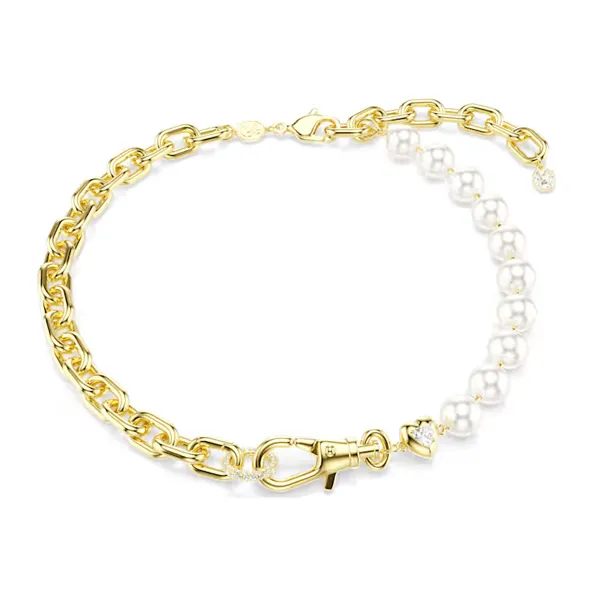 Swarovksi Κολιέ Idyllia Crystal pearl, Λευκό, Επιμετάλλωση σε χρυσαφί τόνο 5743993