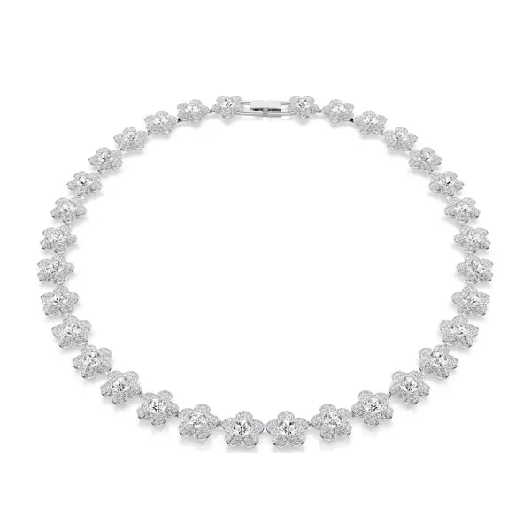 Swarovski Κολιέ Στρογγυλή κοπή, Λουλούδι, Λευκό, Επιμετάλλωση ροδίου 5749179