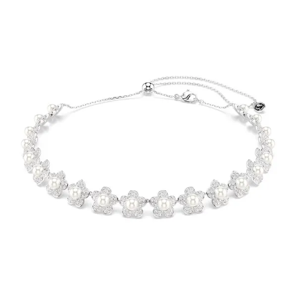 Swarovski Τσόκερ Crystal pearl, Στρογγυλή κοπή, Λευκό, Επιμετάλλωση ροδίου 5751250