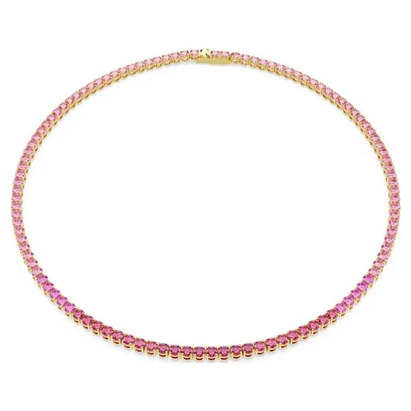 Swarovski Κολιέ Tennis Matrix Στρογγυλή κοπή, Ροζ, Επιμετάλλωση σε χρυσαφί τόνο