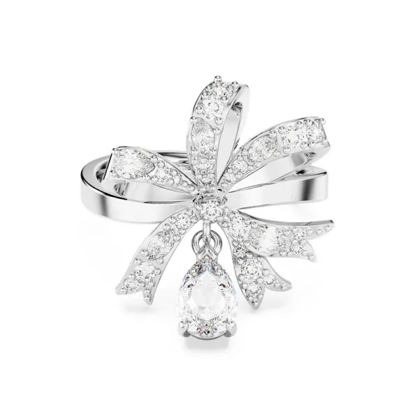 Swarovski Δαχτυλίδι κοκτέιλ Volta Φιόγκος, Μικρό, Λευκό, Ρόδιο 5647722