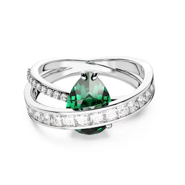 SWAROVSKI Δαχτυλίδι κοκτέιλ Hyperbola, Ανθρακούχο ουδέτερο ζιρκόνιο, Μικτά κοψίματα, Διπλές λωρίδες, Πράσινο, Ρόδιο 5665362