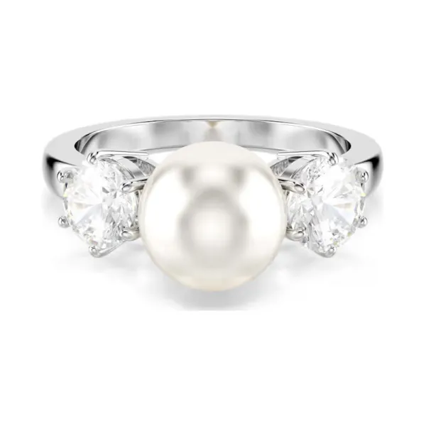 Swarovski Δαχτυλίδι κοκτέιλ Matrix Crystal pearl, Στρογγυλή κοπή, Λευκό, Επιμετάλλωση ροδίου 5689628